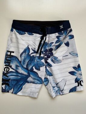 Hurley Sz 12 (26) Board Shorts/Swim Trunks, Blue, White Tropical
